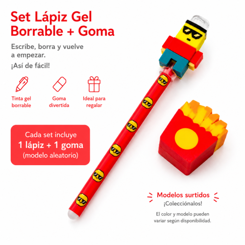 Set Lápiz Borrable + Goma Comida