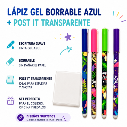 Set Lápiz Borrable + Post it Transparente