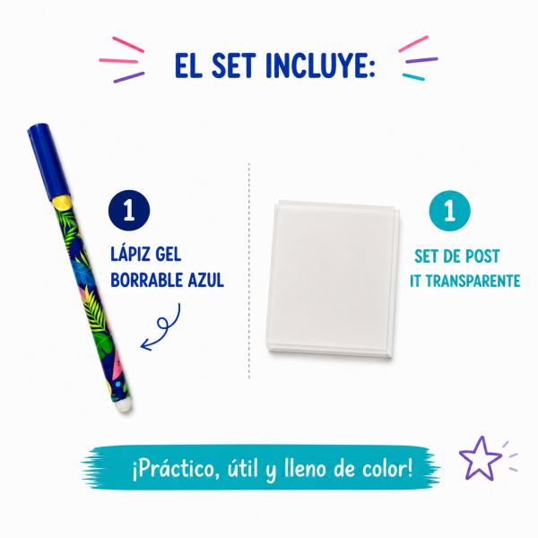 Set Lápiz Borrable + Post it Transparente